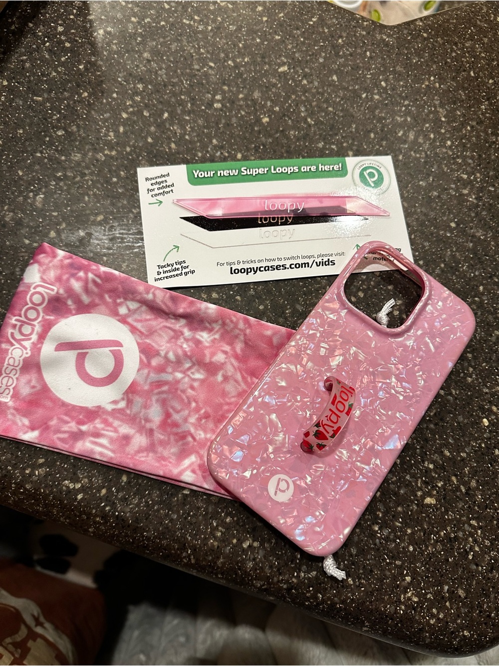 iPhone 14 Pro Max Loopy Case Pink Pearl Phone Case with Pink Super Loop